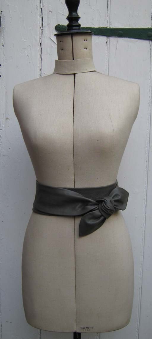 Pebble gray leather petal wrap belt
