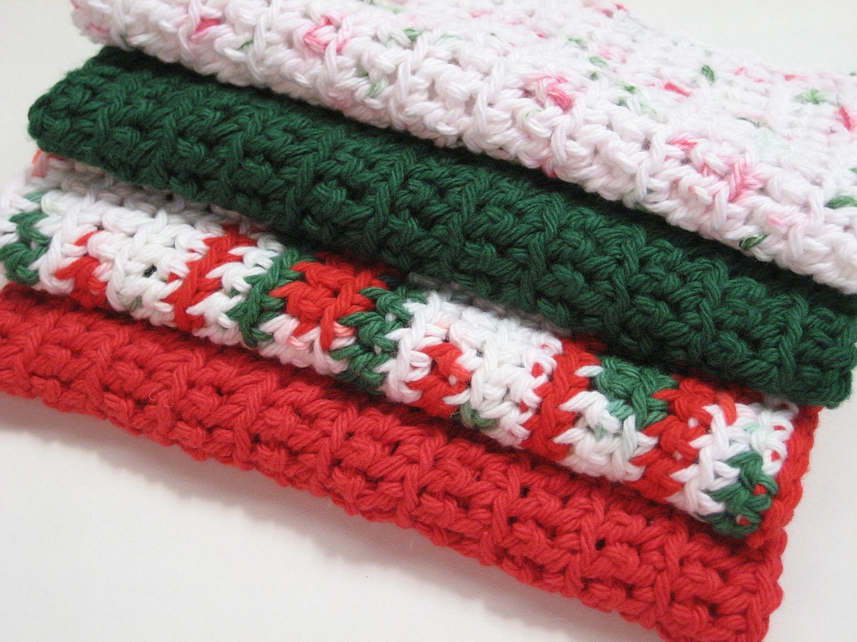 Christmas Crochet Dishcloth Set Red White Green