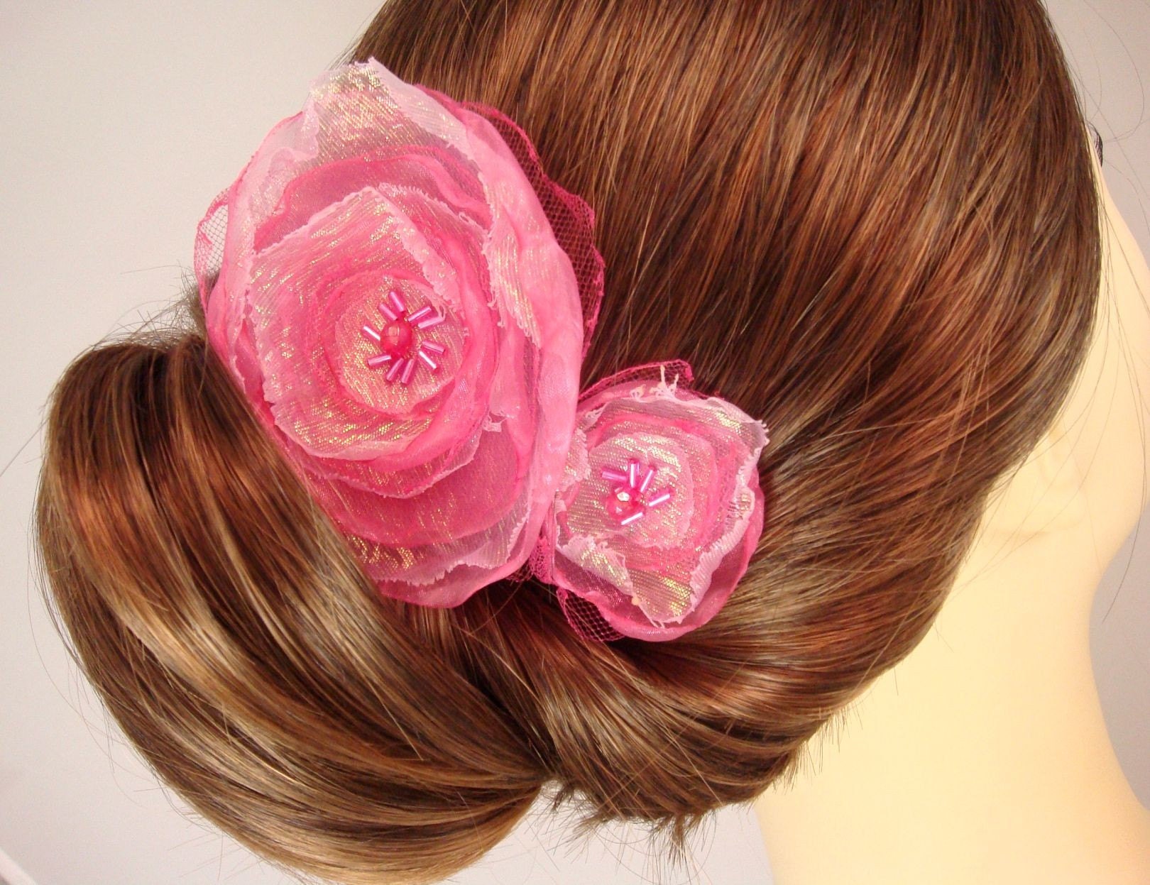 Prom Quinceanera Fuschia Floral Hair Pins