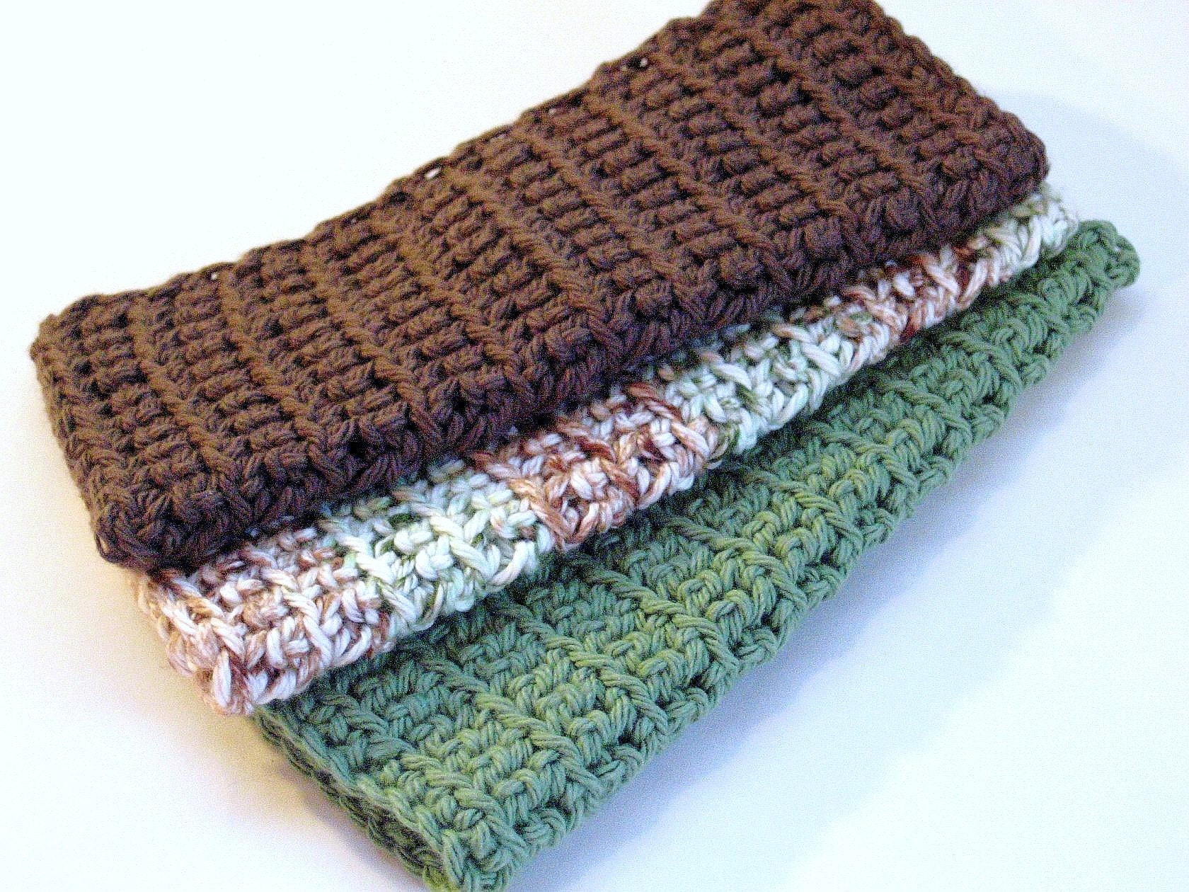Dishcloth Set Crocheted in Cotton Earth Tones