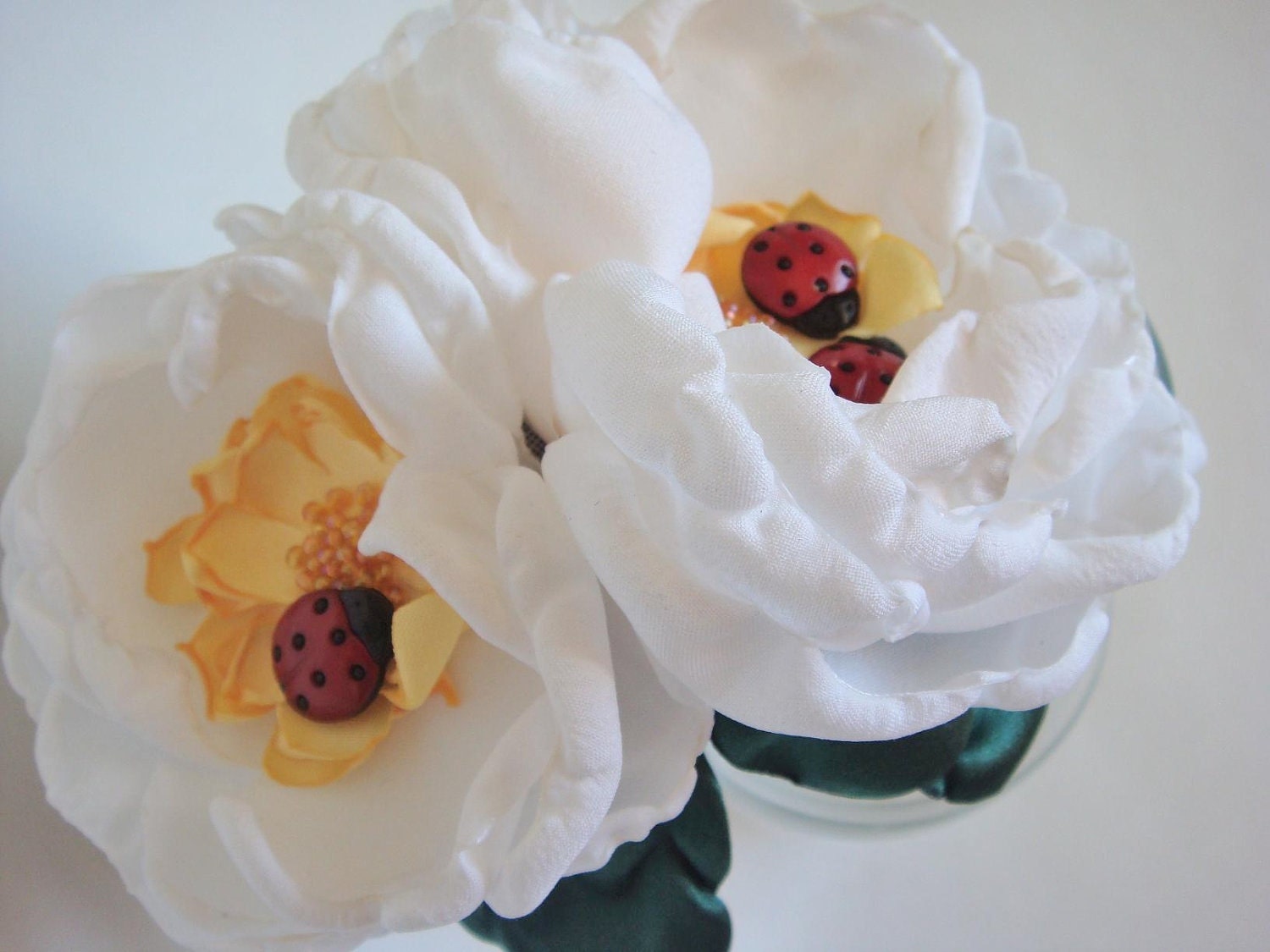 Beaded White Rose Ladybug Headband