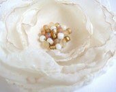 Beaded Hair Flower Clip Beige Organza