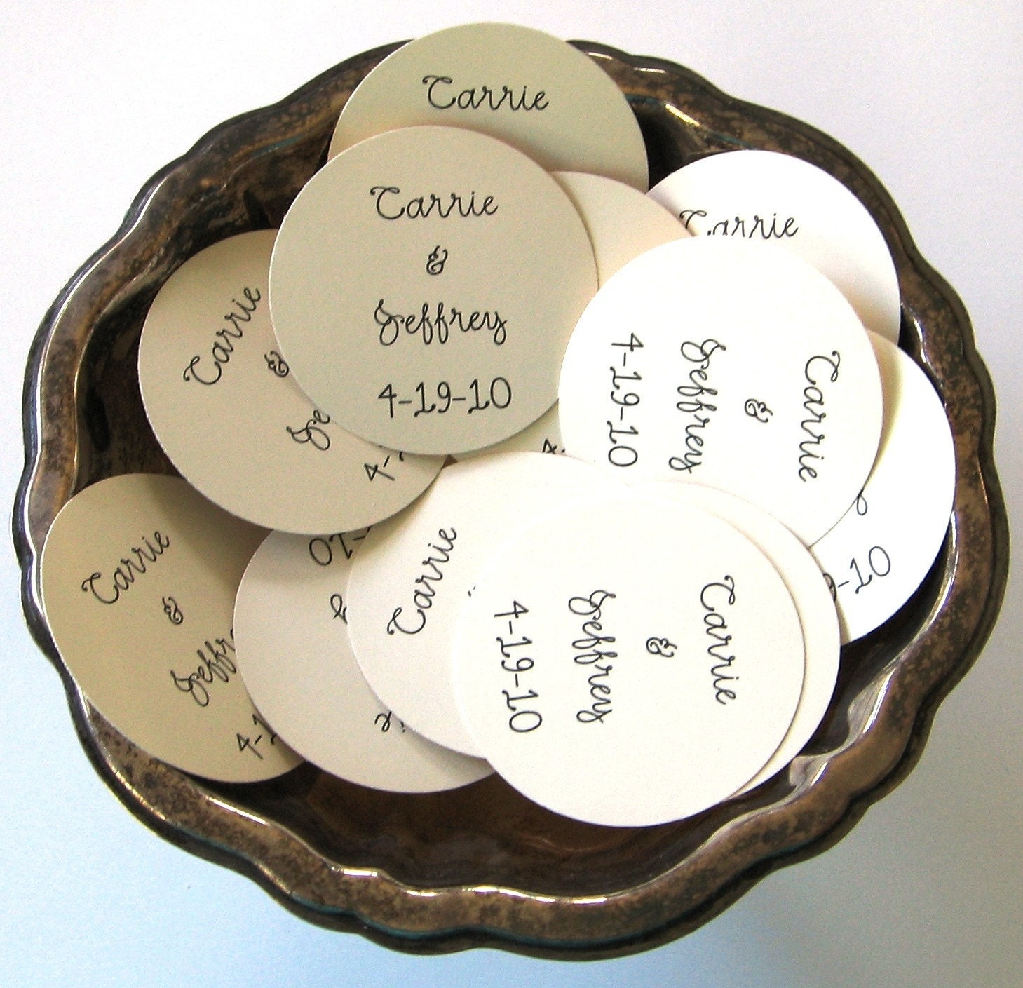 Wedding Favor Tags Set of Ten Personalized Round Paper Gift Tags