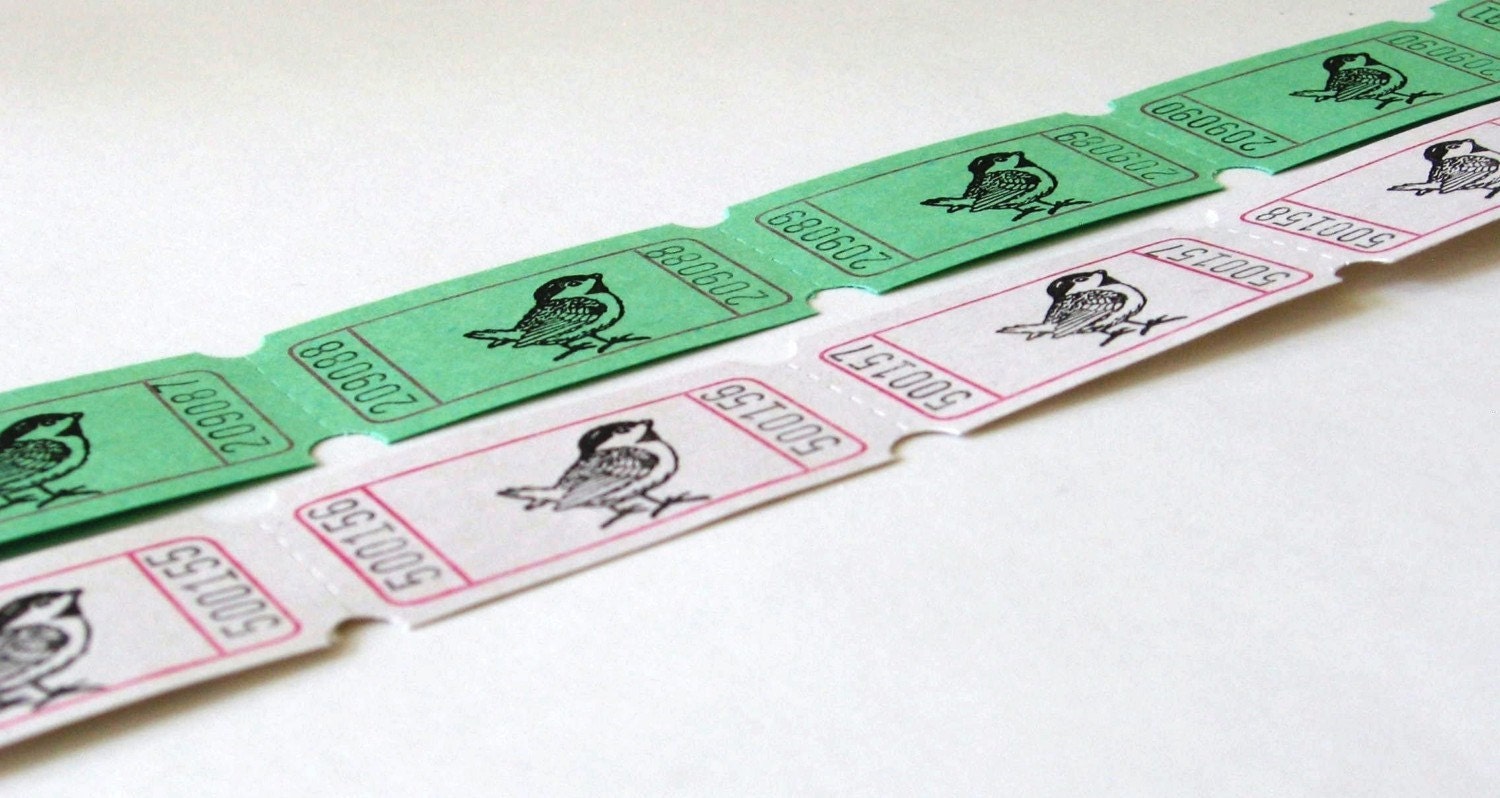 Bird Carnival Tickets Hand Stamped Set 12