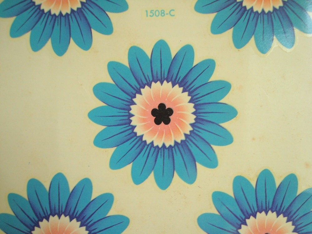 Meyercord decal sheet, turquoise daisies, 1960 home decor