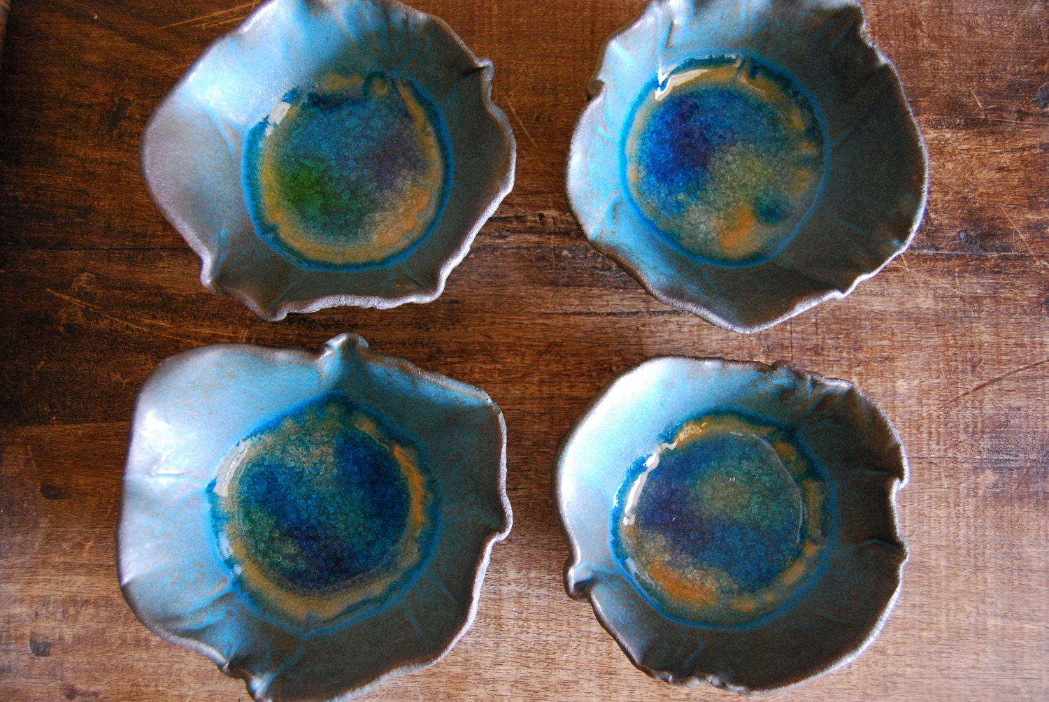 Reserved for MARE's Wedding - Ceramic Bowls Turquoise fruit bowls Wedding Gifts set of 4 -handmade tableware - Organic Icecream bowl