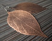 Large Copper Leaf Skeleton Earrings, Bold Statement