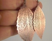 Medium Antiqued Copper Leaf Skeleton Earrings, Copper Earrings, Woodland Jewelry