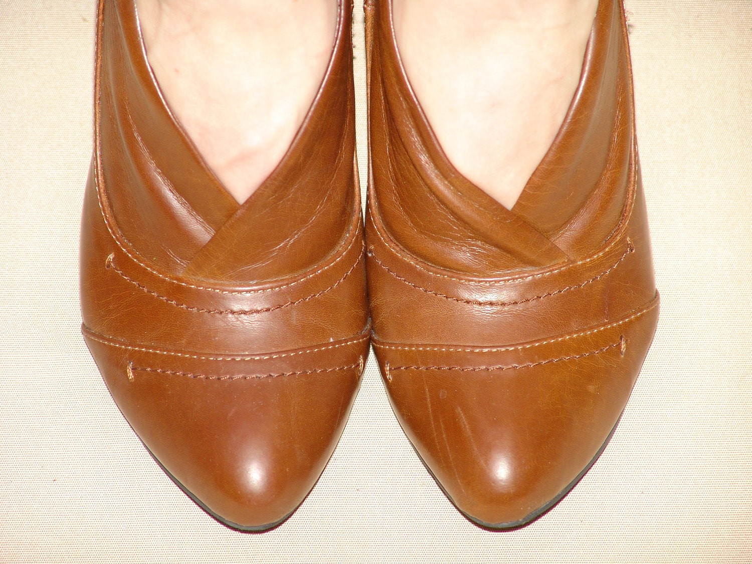 Vintage Brown Leather High Heels 7.5