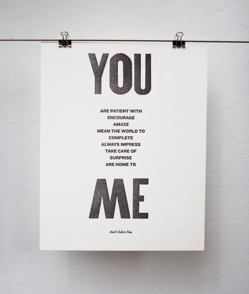 Small You & Me Letterpress Print - 8x10 on  White Paper