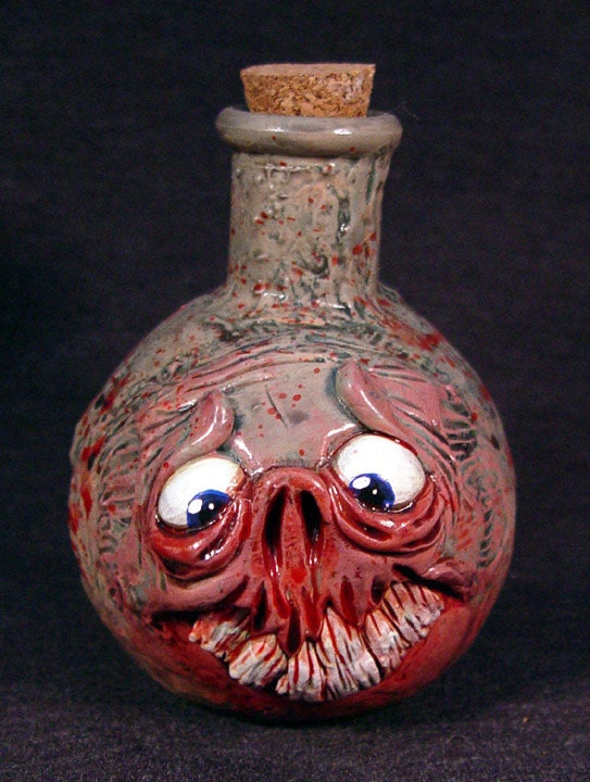 Goofy Zombie Glass Potion Bottle with Cork Stopper OOAK