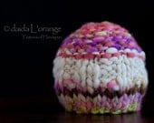 OOAK Indecision Newborn Beanie Hat - Snow Kissed Poppies and Violets - Spring Collection