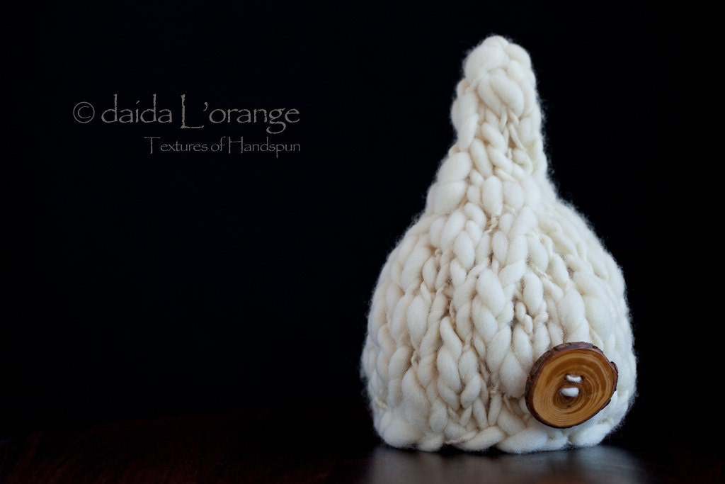 Daida Newborn Chunky Pixie Gnome Hat with Removable Tree Branch Button - Ivory - Winter Collection