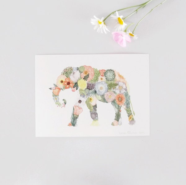 elephlower - 5x7 watercolor painting print