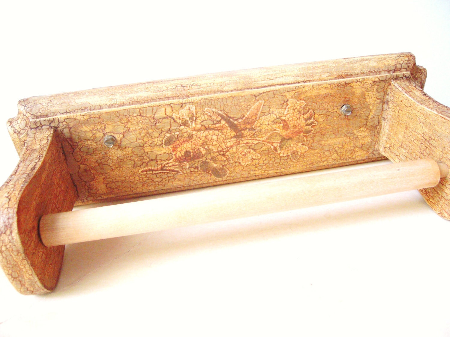 Distressed Cottage Chic Kitchen Wood Paper Towel Holder - Romantic Nature Birds - Repurposed Upcycled Wall Mounted