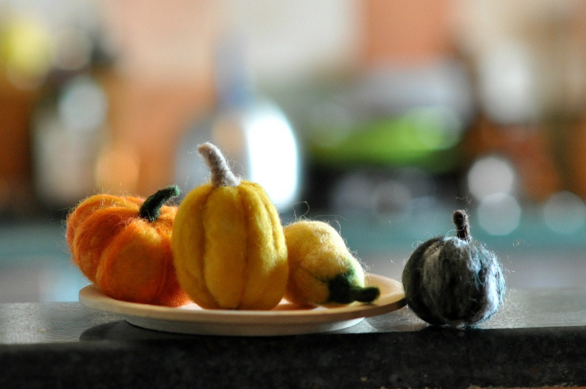 Needle Felted Waldorf Halloween decoration-Four Needle Felted Wool   Autumn Pumpkins-Pumpkins--needle felt by Daria Lvovsky-