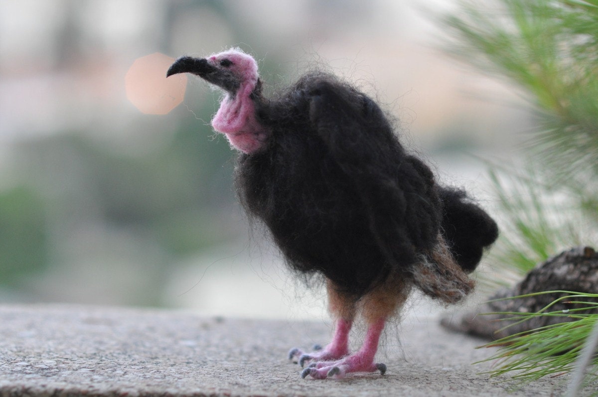Needle Felted  Wool Animals-Halloween decoration-Red Headed Vulture Soft Sculpture needle felt by Daria Lvovsky-Made to order