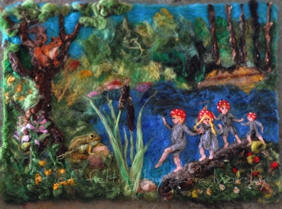 Needle Felted Wool Tapestry - The forest children N5-Elsa Beskow and Waldorf Inspired-needle felt by Daria Lvovsky