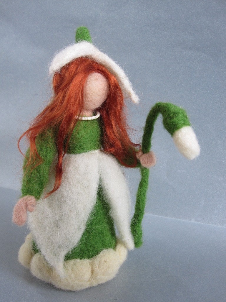 Needle felted Waldorf  Snowdrop Maiden-Flowers children- standing doll-soft sculpture-needle felt by Daria Lvovsky