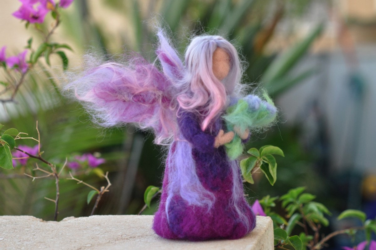 Needle Felted Waldorf Wool Fairy-Lilac fairy- standing doll-soft sculpture --needle felt by Daria Lvovsky made to custom order