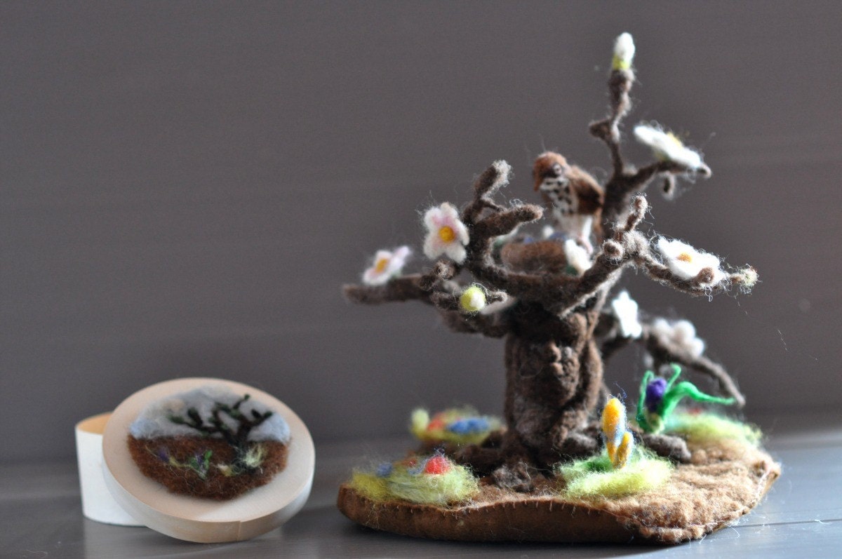 Needle felted Waldorf Seasonal tree Spring, Winter, Summer and Autumn for your natural table-needle felt by Daria LvovskyMade to order