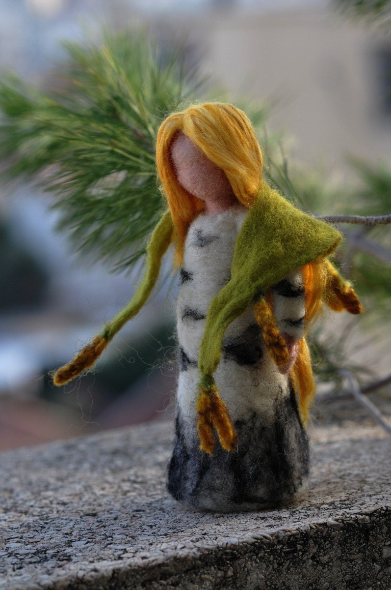 Birch maiden. Needle felted soft sculpture. Waldorf Inspired. Made to order