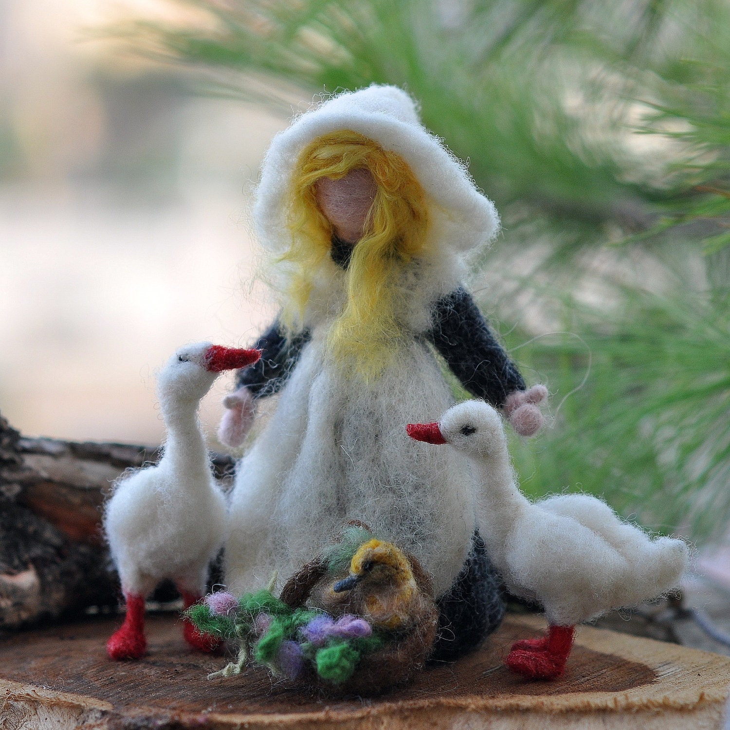 Needle felted Waldorf Goose Gerl- wool needle felted standing doll--needle felt by Daria Lvovsky