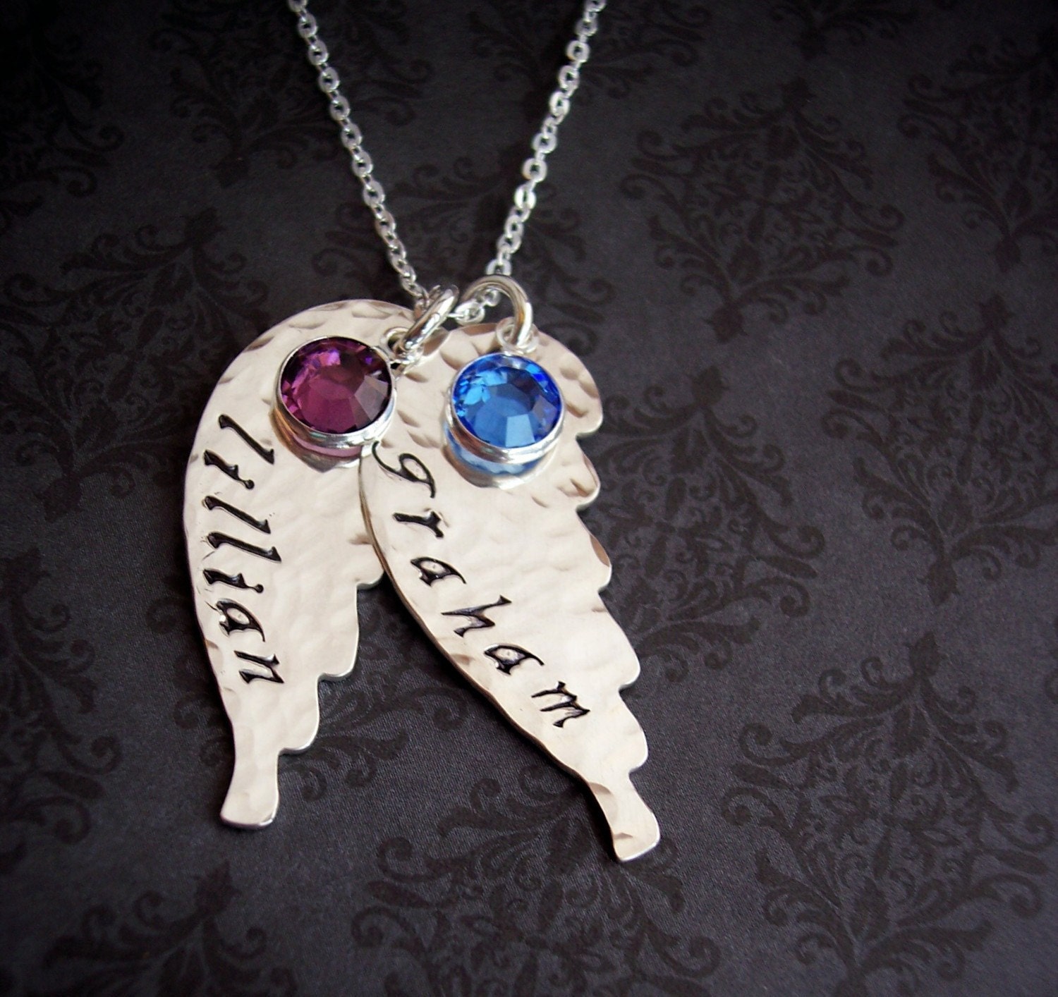Hand Stamped  Personalized Necklace MAMA'S ANGELS mommy necklace with birthstones