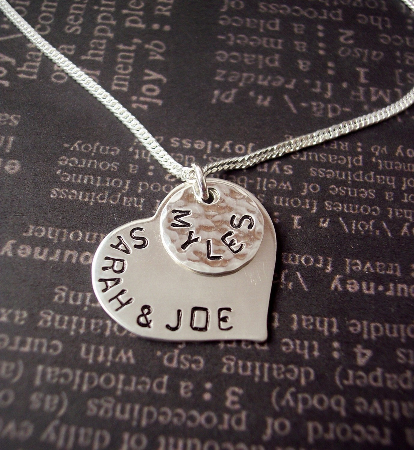 Hand stamped jewelry FILLED WITH LOVE sterling heart with disc