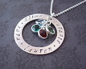 Hand Stamped Jewelry LARGE MOTHER'S RING with birthstones - Personalized necklace