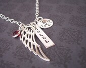 Hand Stamped Sterling BEAUTIFUL ANGEL WING necklace for  Mom loved one