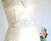 Ivory beaded Crystals wedding sash - bridal ivory lace crystals beaded sash