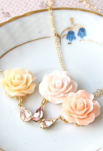 Rose necklace - boho wedding - peach wedding - LittleWhiteDresser