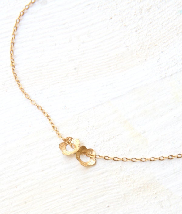 bridesmaid gift - bridesmaid necklace 2 flowers 14k gf necklace- gold bridesmaid necklace