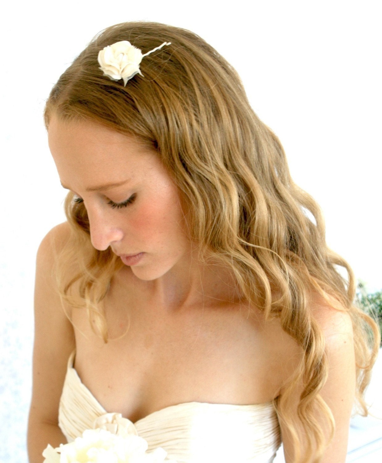 flower hair clip silk flower hair clip white/ivory flower hair clip Wedding Hair Accessories -2 white hair flowers