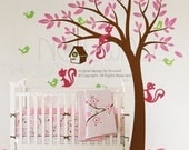 Kids Wall Decal Wall Sticker -Tree decal Bird House with Squirrel  095