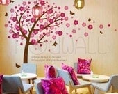 Wall Sticker Wall Decal  -Windy Flowery Tree Decal with Butterflies Nursery Decal  - 094