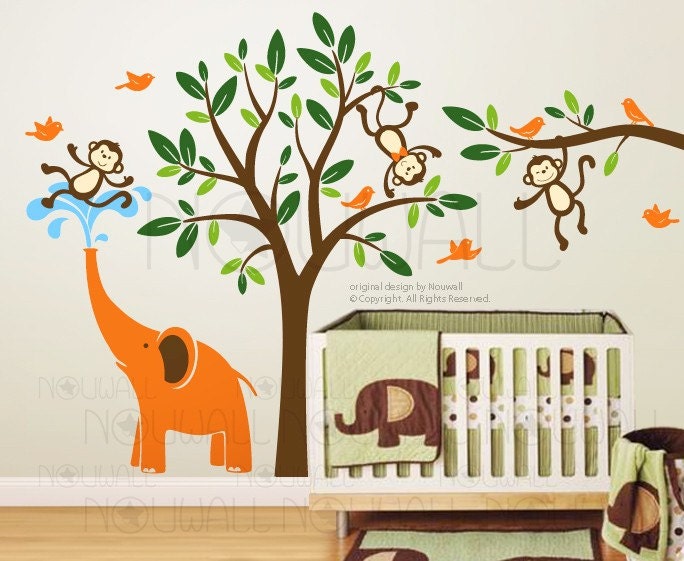 Children Wall Sticker Tree Wall Decals - Monkeys & elephant 105