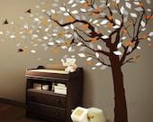 Wall Decals Wall Sticker - leaves tree decal with birds decal