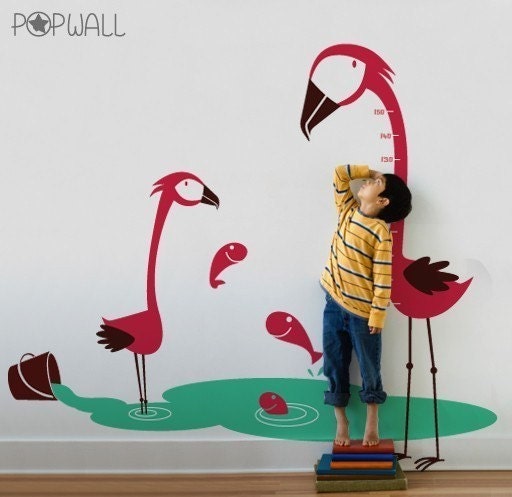 kids Growth Charts Wall Decal wall sticker Flamingoes decal n Fishes Animal Wall decals- 042
