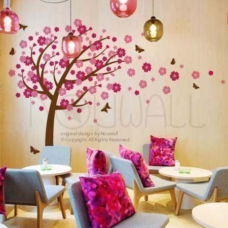 NEW DESIGN - Windy Flowery Tree with Dancing Butterflies (large) - 094 - Vinyl Sticker Wall Decal for Girl Boy Nursery