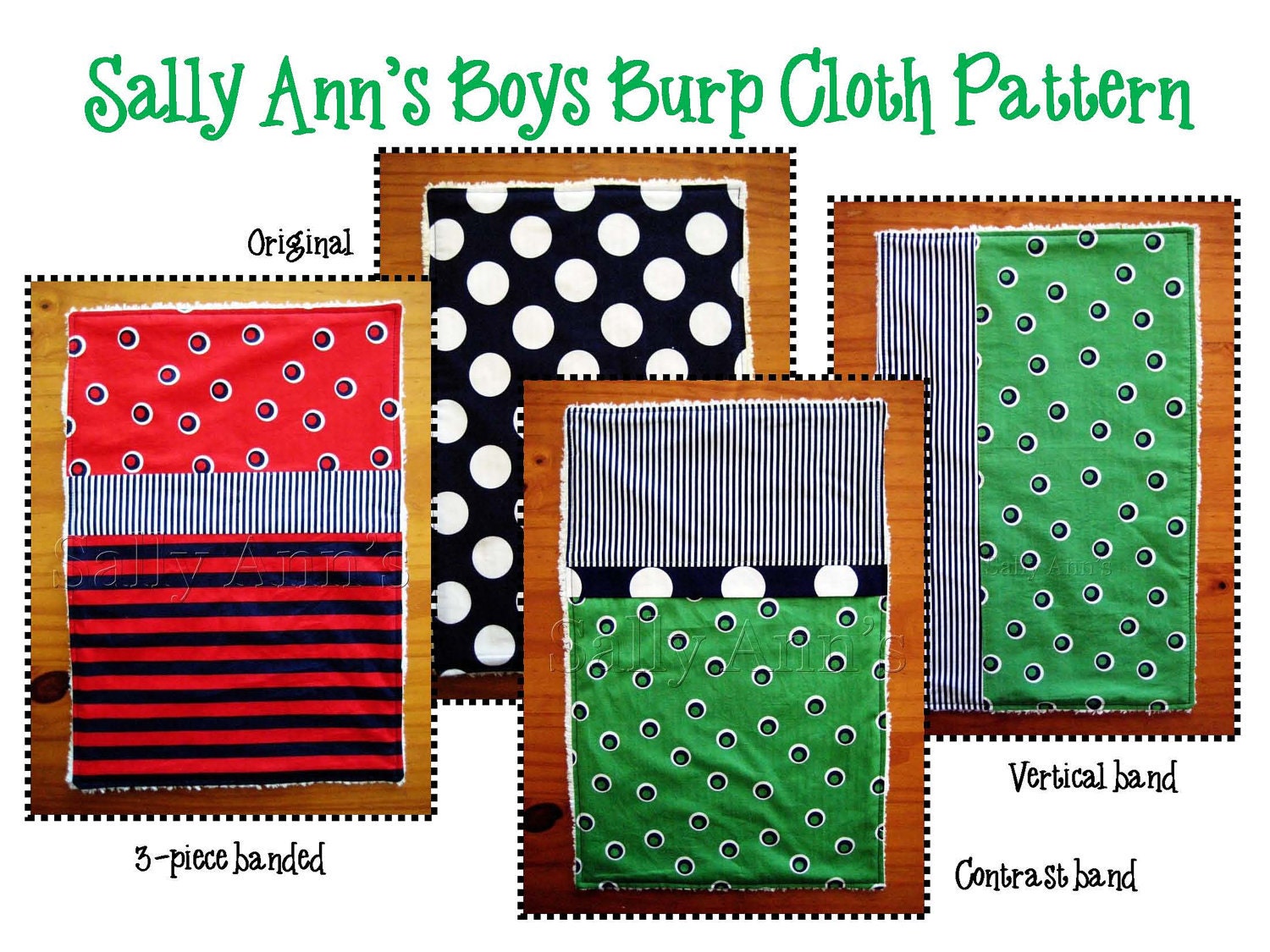Burp cloth pattern - PDF Boutique burp cloth - 4 STYLES