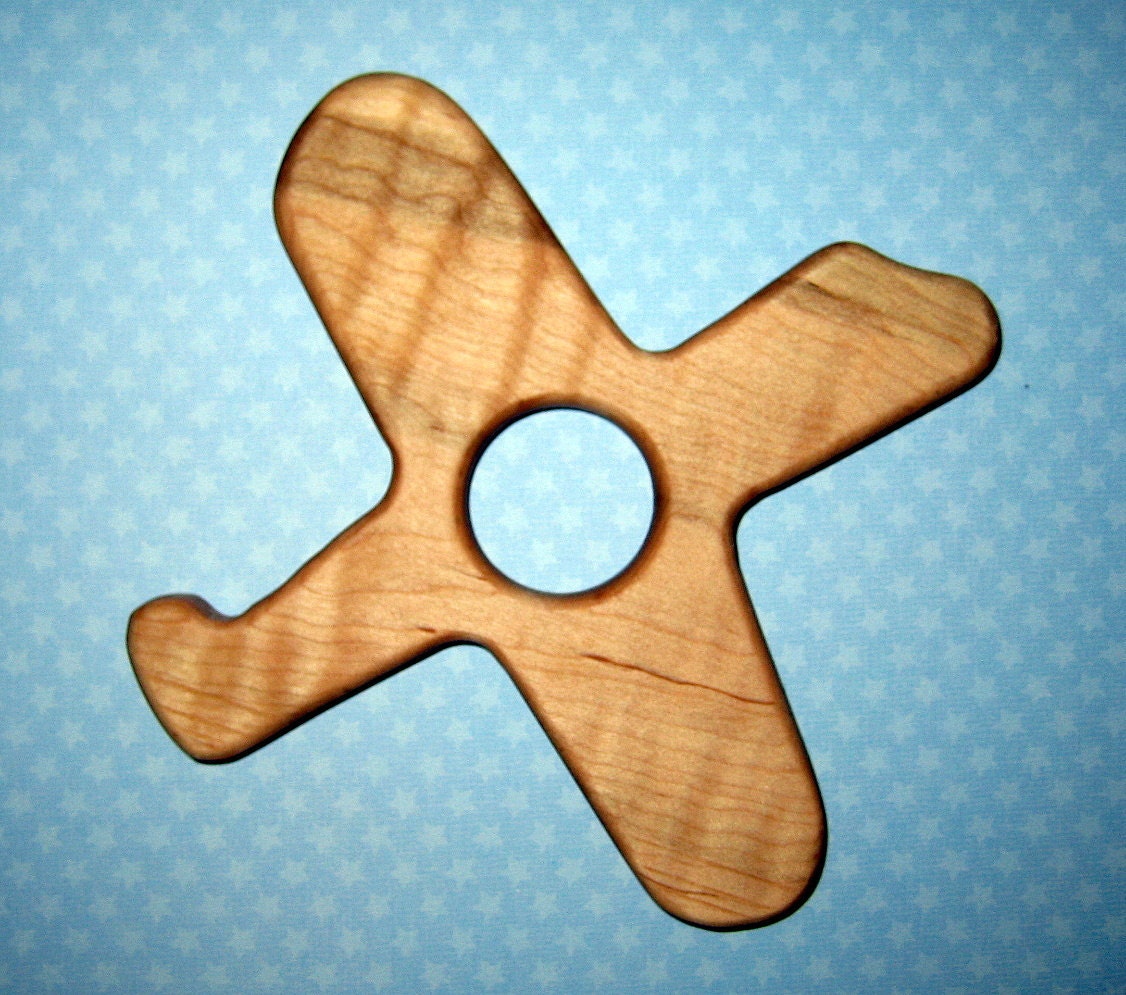 Airplane Teether for your baby, solid Clear Maple wood, natural, organic, back to basics