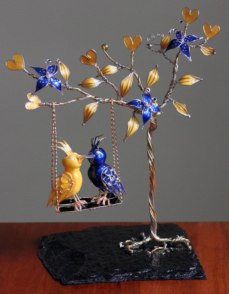 Lovebirds on a Tree Swing- Personalized Wedding Cake Topper