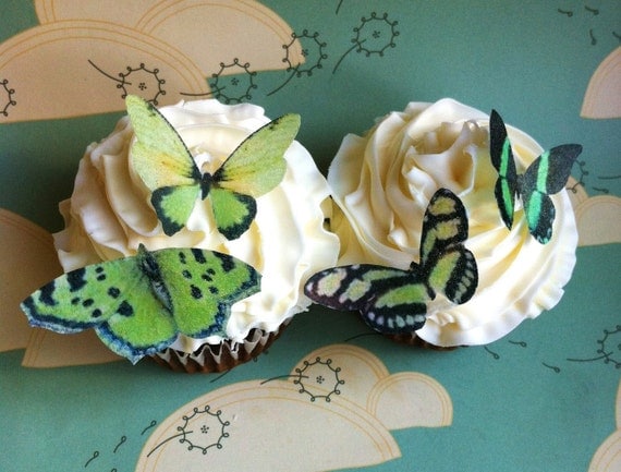 EDIBLE Butterflies The Original - Small Greens - Cake & Cupcake toppers - PRECUT and Ready to Use
