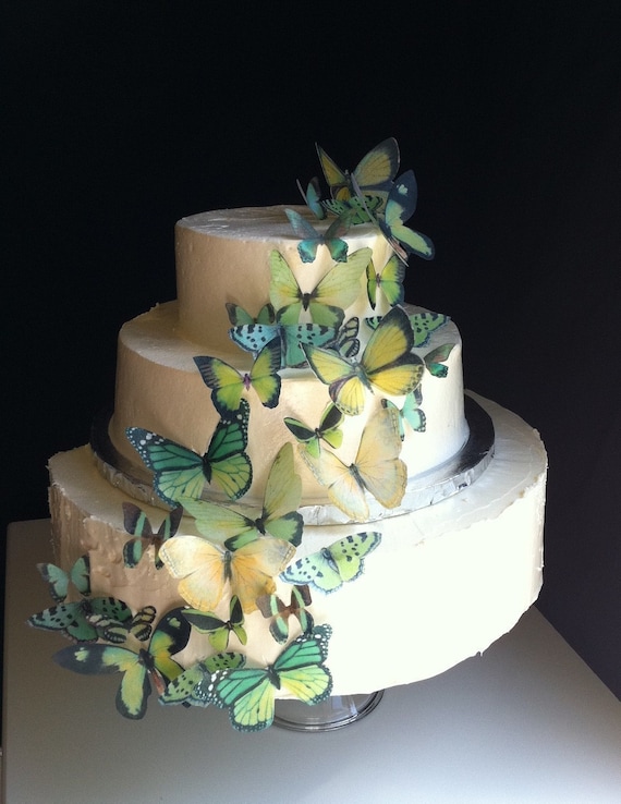 The Original EDIBLE BUTTERFLIES - Assorted Green set of 30 - Cake & Cupcake toppers - Food Accessories