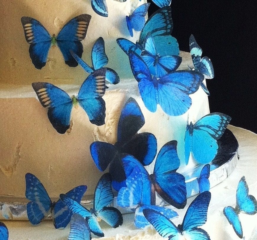 The Original EDIBLE BUTTERFLIES - Assorted Blue set of 30 - Cake & Cupcake toppers - Food Accessories