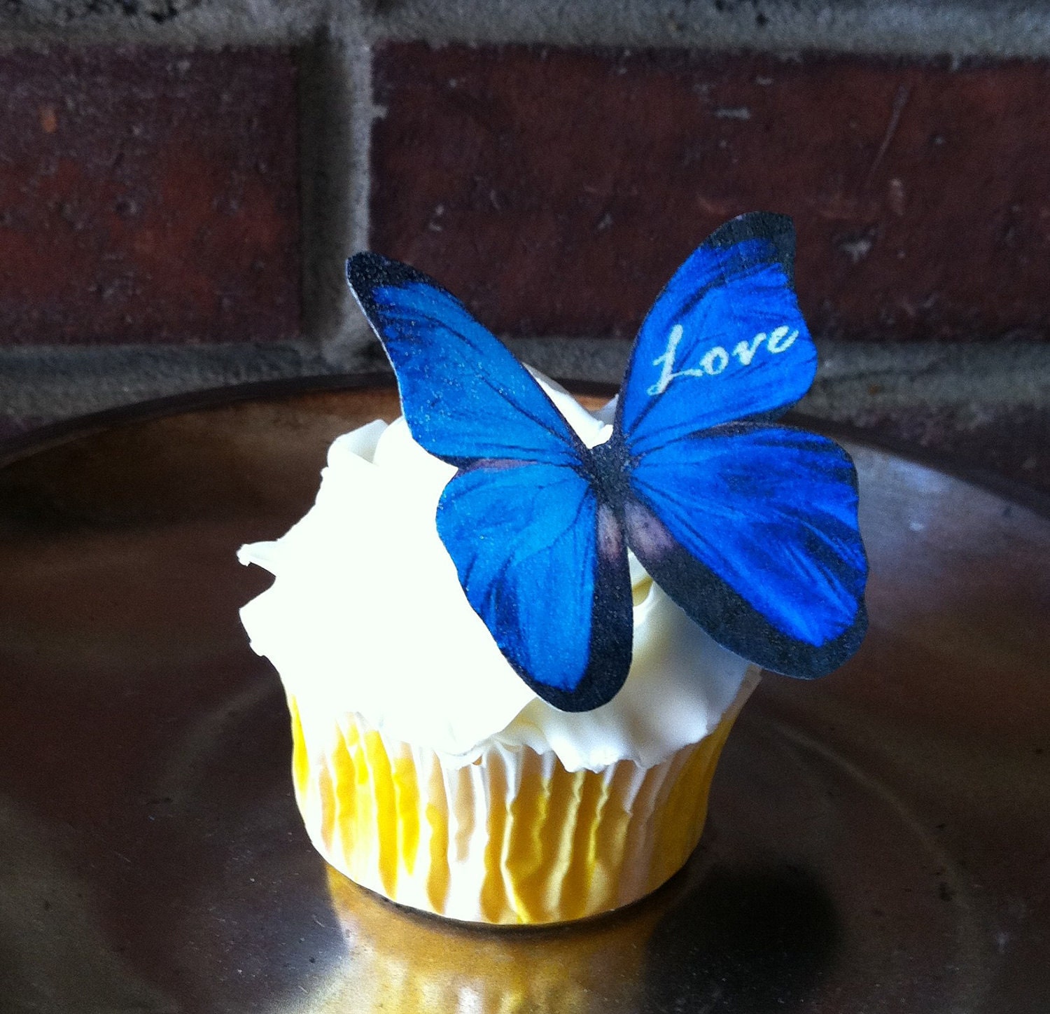 Personalized Edible Butterflies - Blue Love - Valentine Cake & Cupcake Edible Decoration