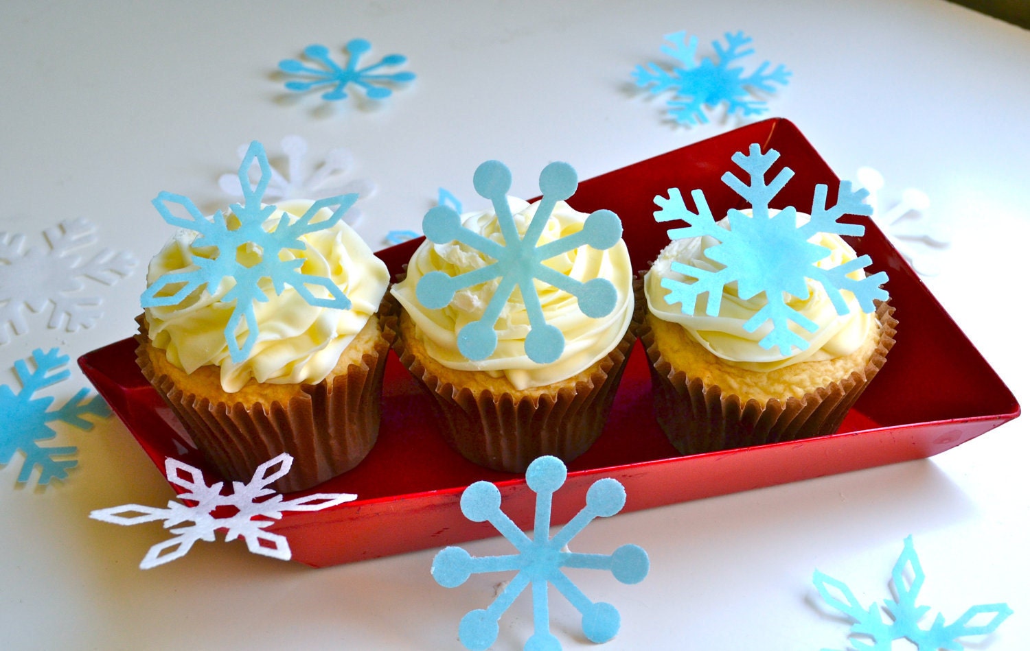 Edible Snowflakes - Cake and Cupcake Toppers Set of 12 Blue and White