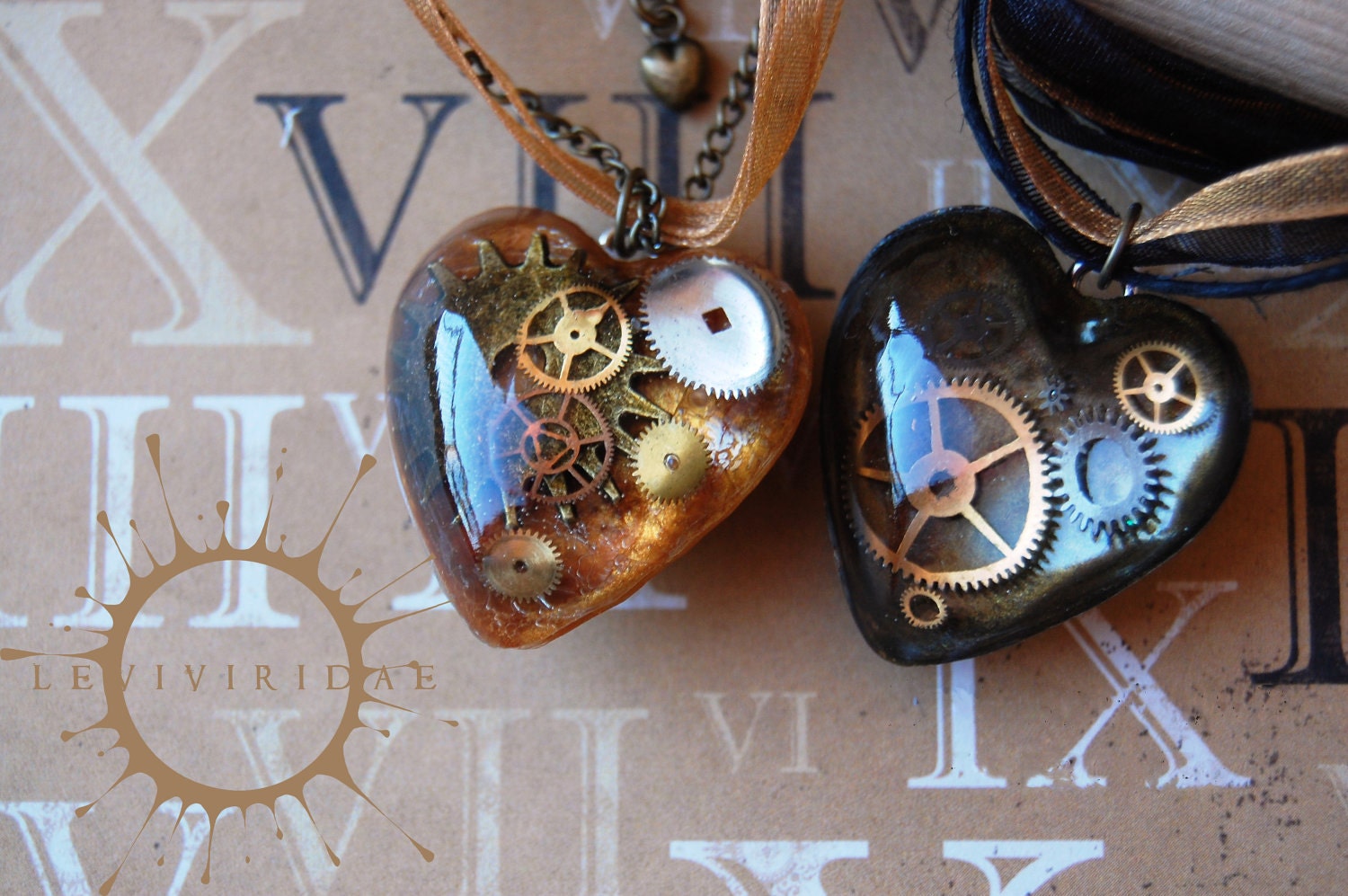 Steam Punk Clockwork Super Heart Necklace with Ribbon